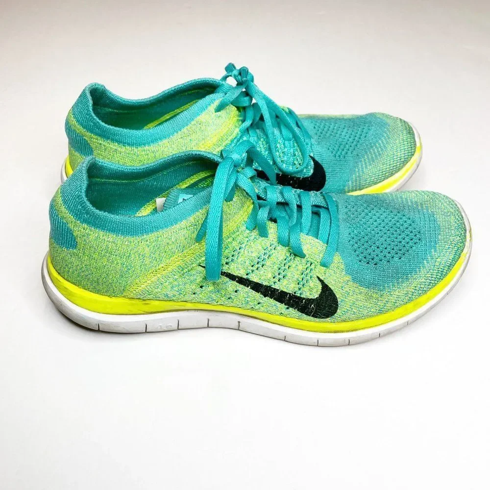 Nike Free 4.0 Flyknit Running Shoes 631050-300 Teal Electric Green Women's 9 - Picture 3 of 7